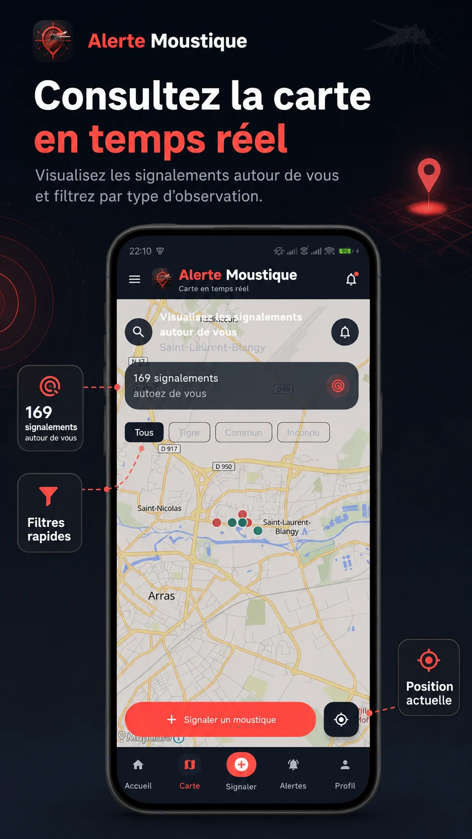 Carte des signalements Alerte Moustique