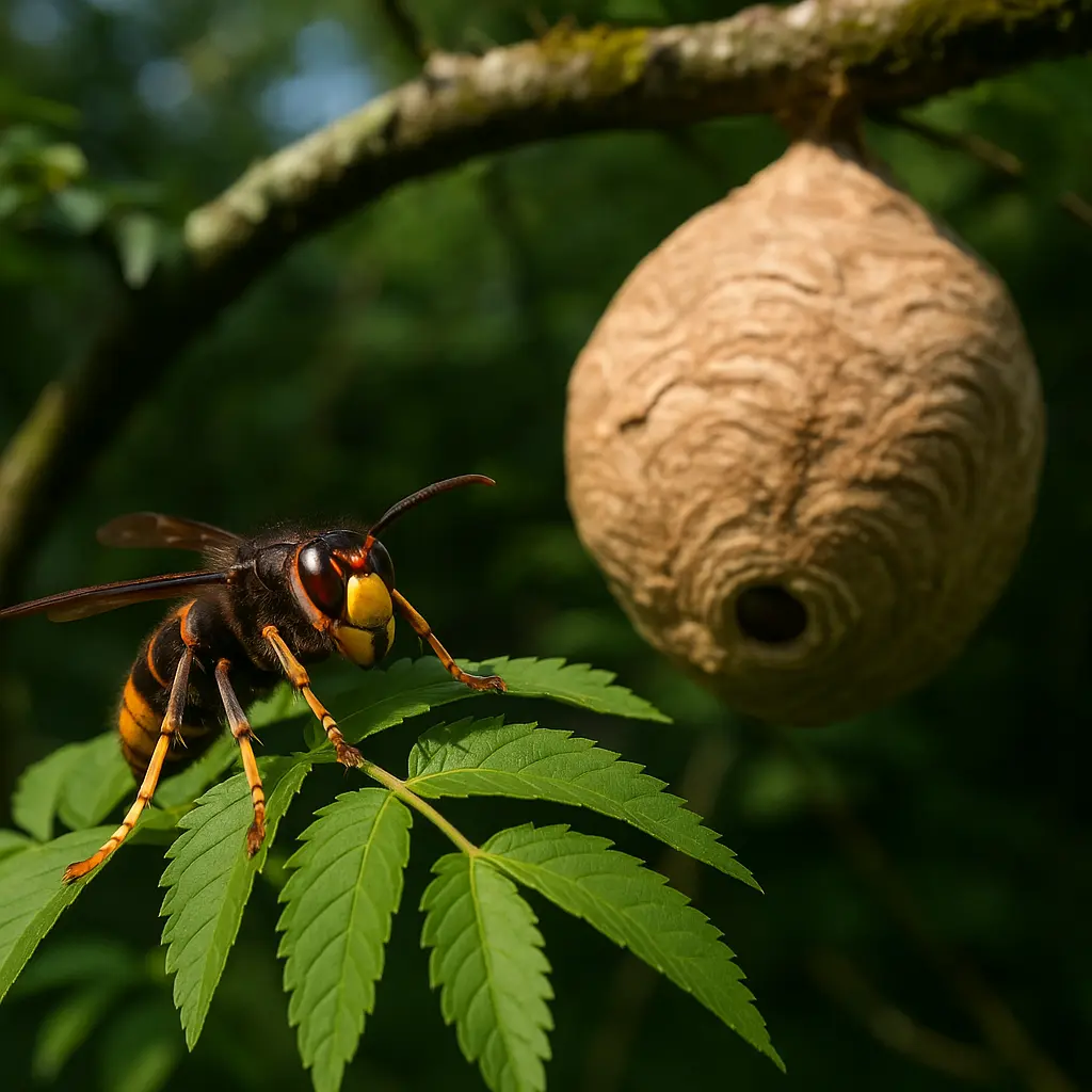 Frelon asiatique à proximité de son nid